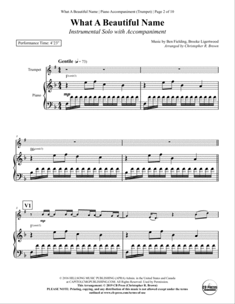 What A Beautiful Name Trumpet Solo scores gallery preview page 2