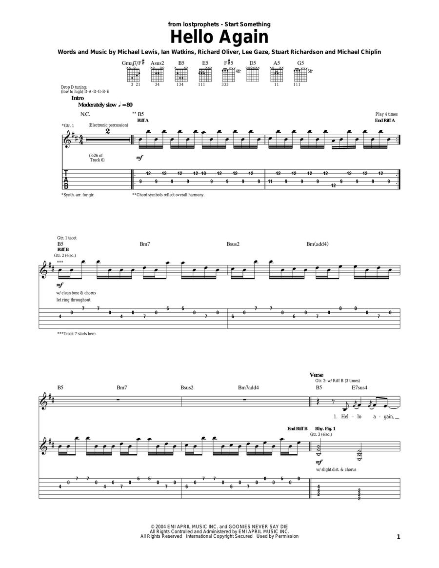 Hello Again Hello Again Electric Guitar scores gallery preview page 1