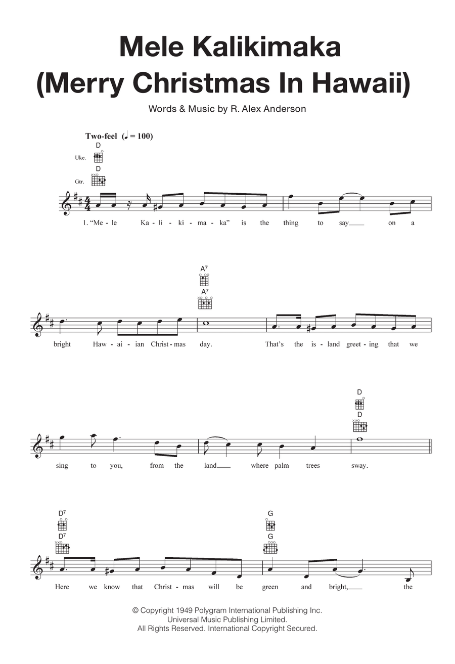 Mele Kalikimaka (Merry Christmas In Hawaii) Ukulele scores gallery preview page 1