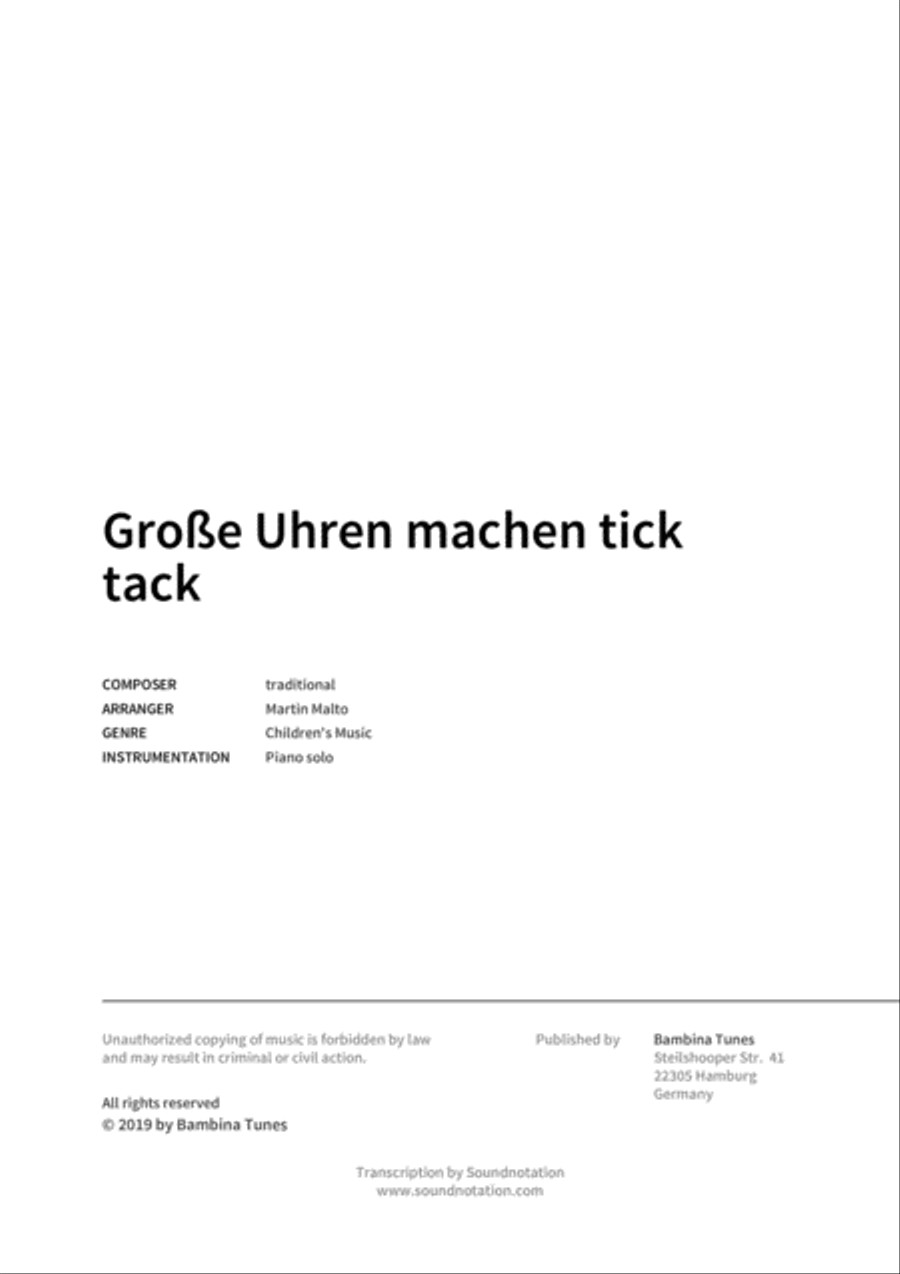 Grosse Uhren machen tick tack Piano scores gallery preview page 2