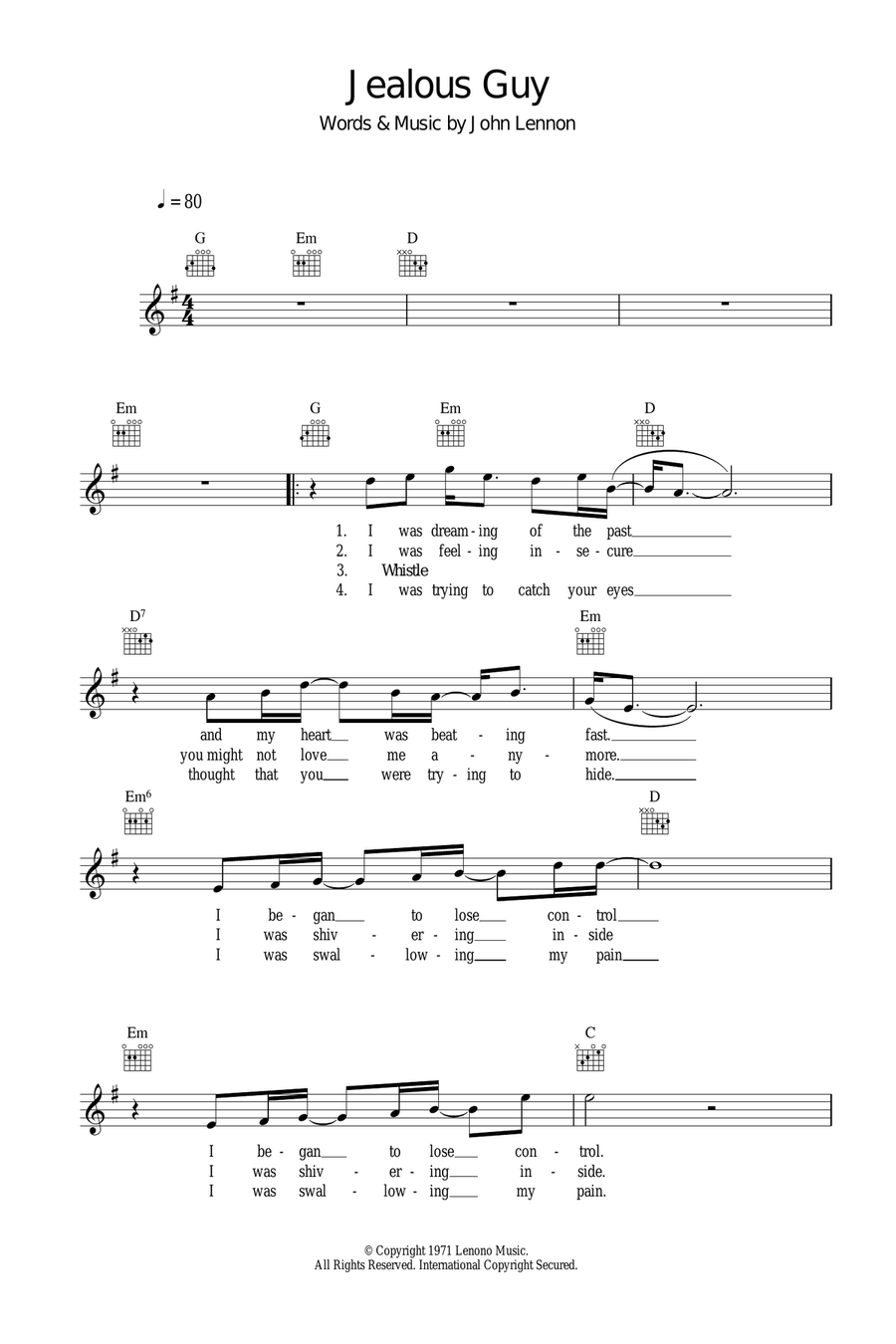 Jealous Guy Piano scores gallery preview page 1