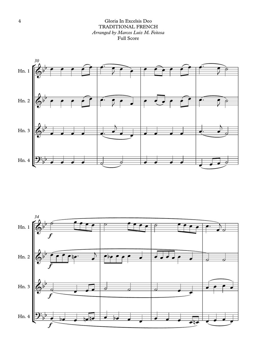 Gloria In Excelsis Deo - Horn in F Quartet Brass Quartet scores gallery preview page 6