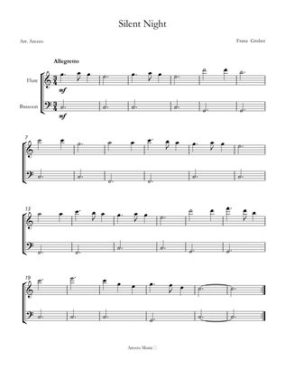 Silent Night carol for beginners sheet music for Flute and Bassoon