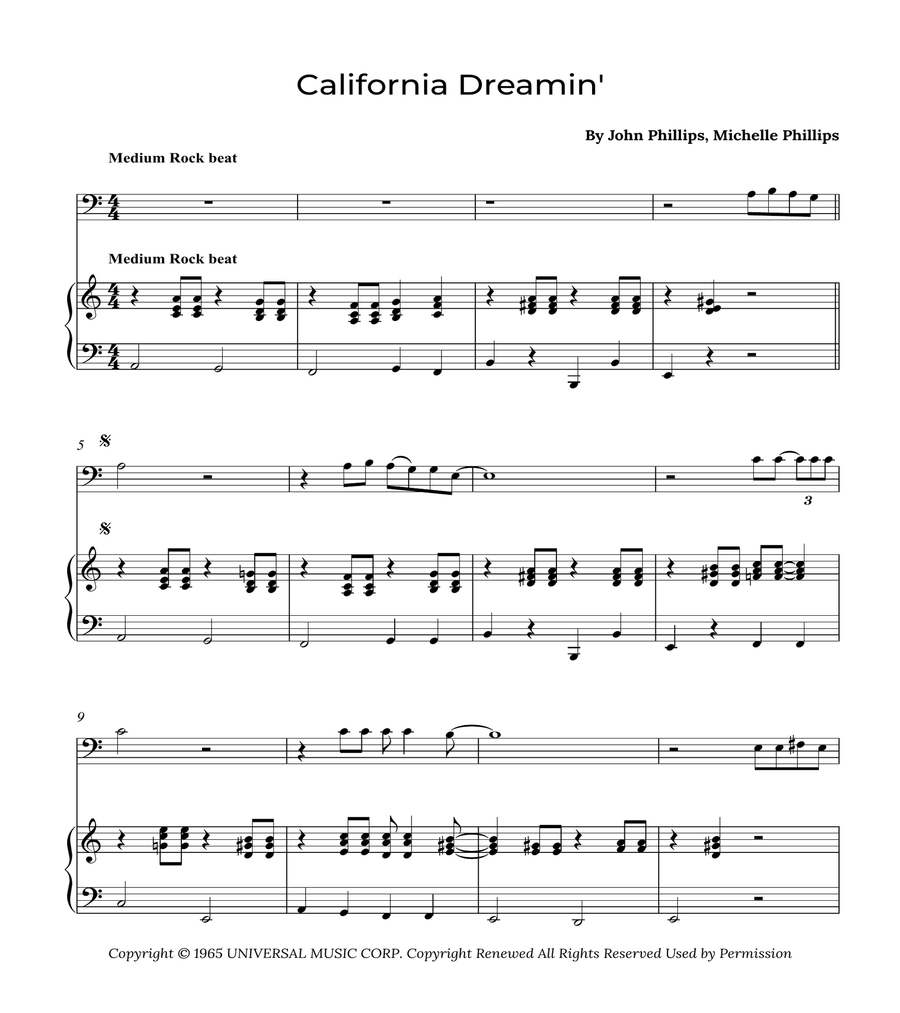 California Dreamin' Easy Piano scores gallery preview page 1