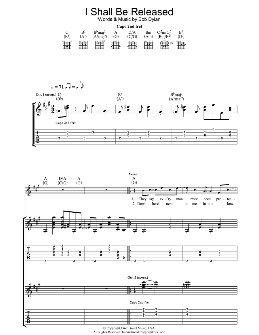 I Shall Be Released Acoustic Guitar scores gallery preview page 1