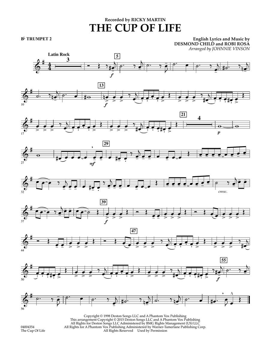 The Cup of Life - Bb Trumpet 2 Concert Band scores gallery preview page 1