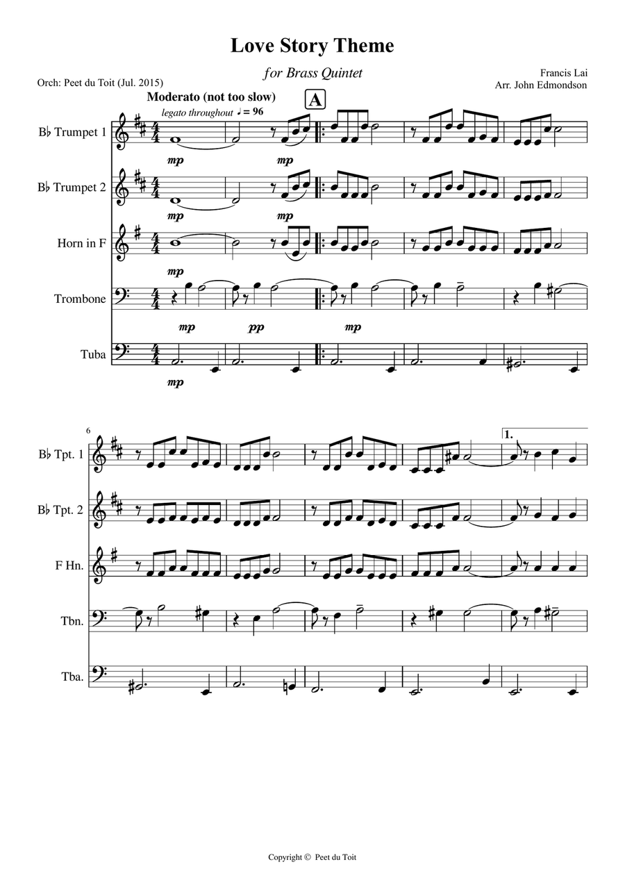 Love Story Brass Ensemble scores gallery preview page 1