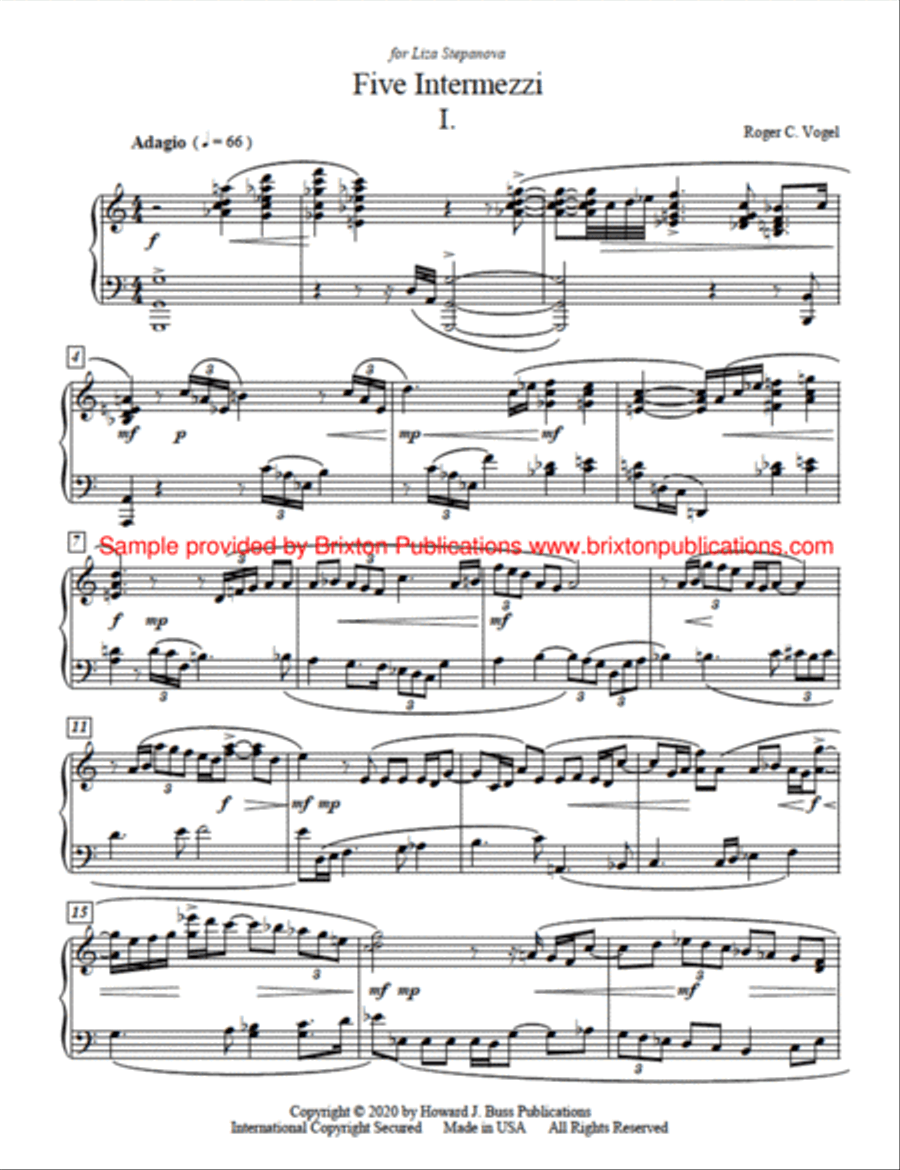 Five Intermezzi Piano Solo scores gallery preview page 2