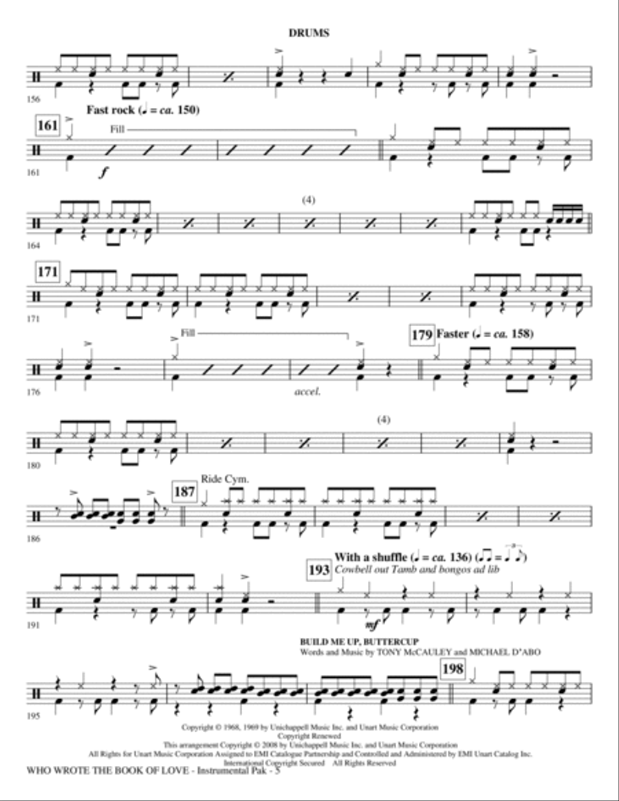 Who Wrote The Book Of Love? (Choral Medley) - Drums Choir scores gallery preview page 5