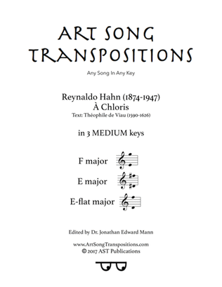 Book cover for HAHN: À Chloris (in 3 medium keys: F, E, E-flat major)