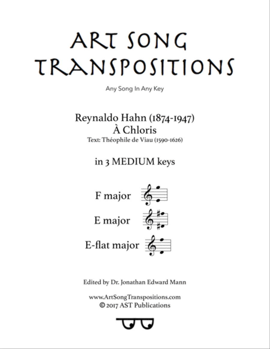 Book cover for HAHN: À Chloris (in 3 medium keys: F, E, E-flat major)