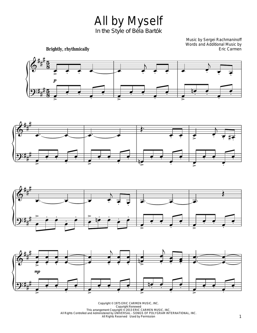 All By Myself (in the style of Bela Bartok) Piano Solo scores gallery preview page 1