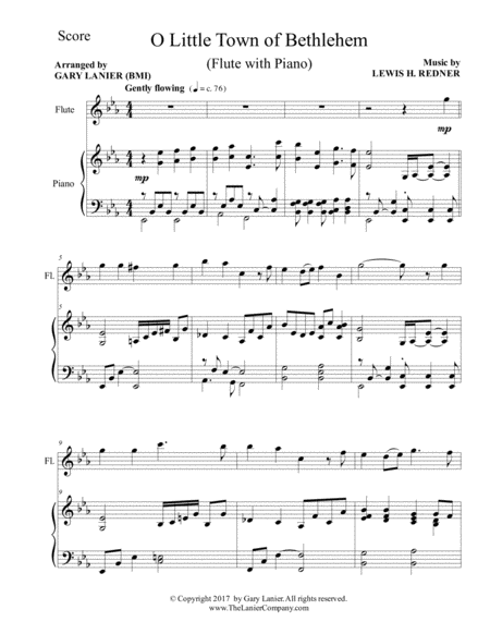 O LITTLE TOWN OF BETHLEHEM (Flute with Piano & Score/Part) image number null