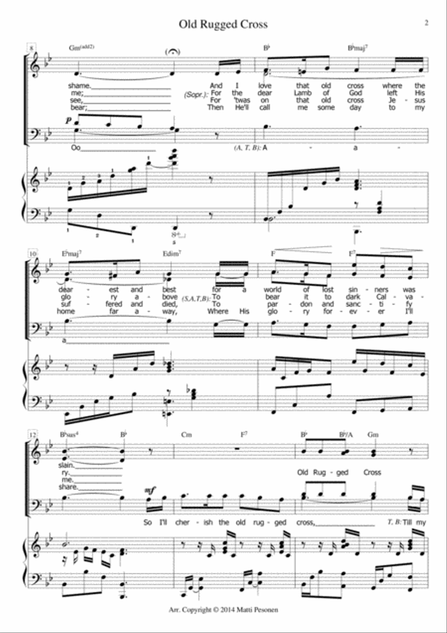Old Rugged Cross 4-Part scores gallery preview page 2