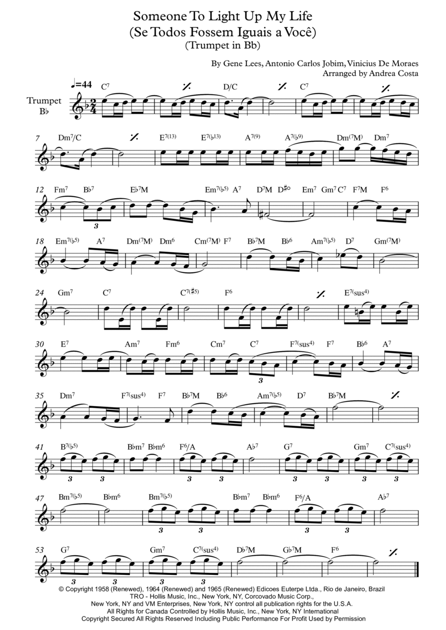 Someone To Light Up My Life (se Todos Fossem Iguais A Voce) Trumpet Solo scores gallery preview page 1