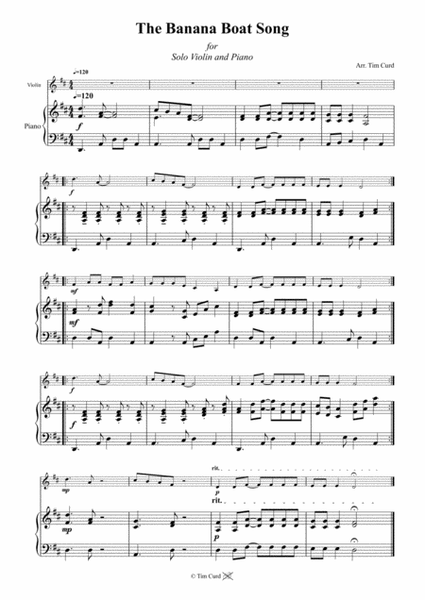 The Banana Boat Song. For Solo Violin and Piano image number null
