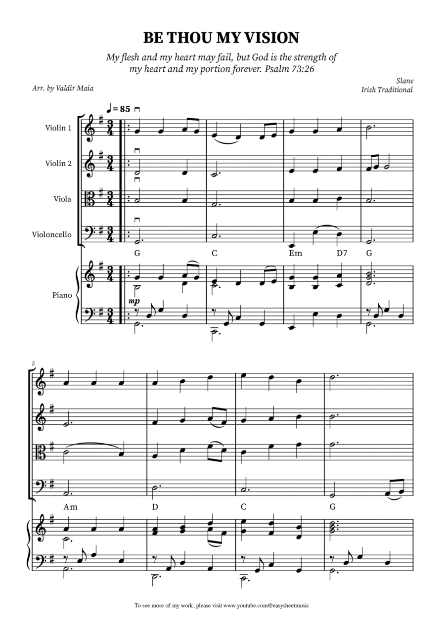 Be Thou My Vision - String Quartet or Ensemble (Optional Piano Accompaniment) String Quartet scores gallery preview page 1