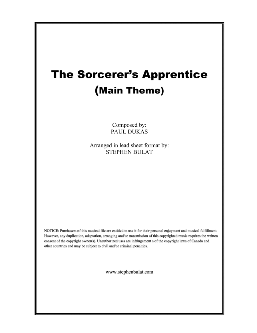 The Sorcerer's Apprentice (from Walt Disney's Fantasia) - Lead sheet (key of Dm)