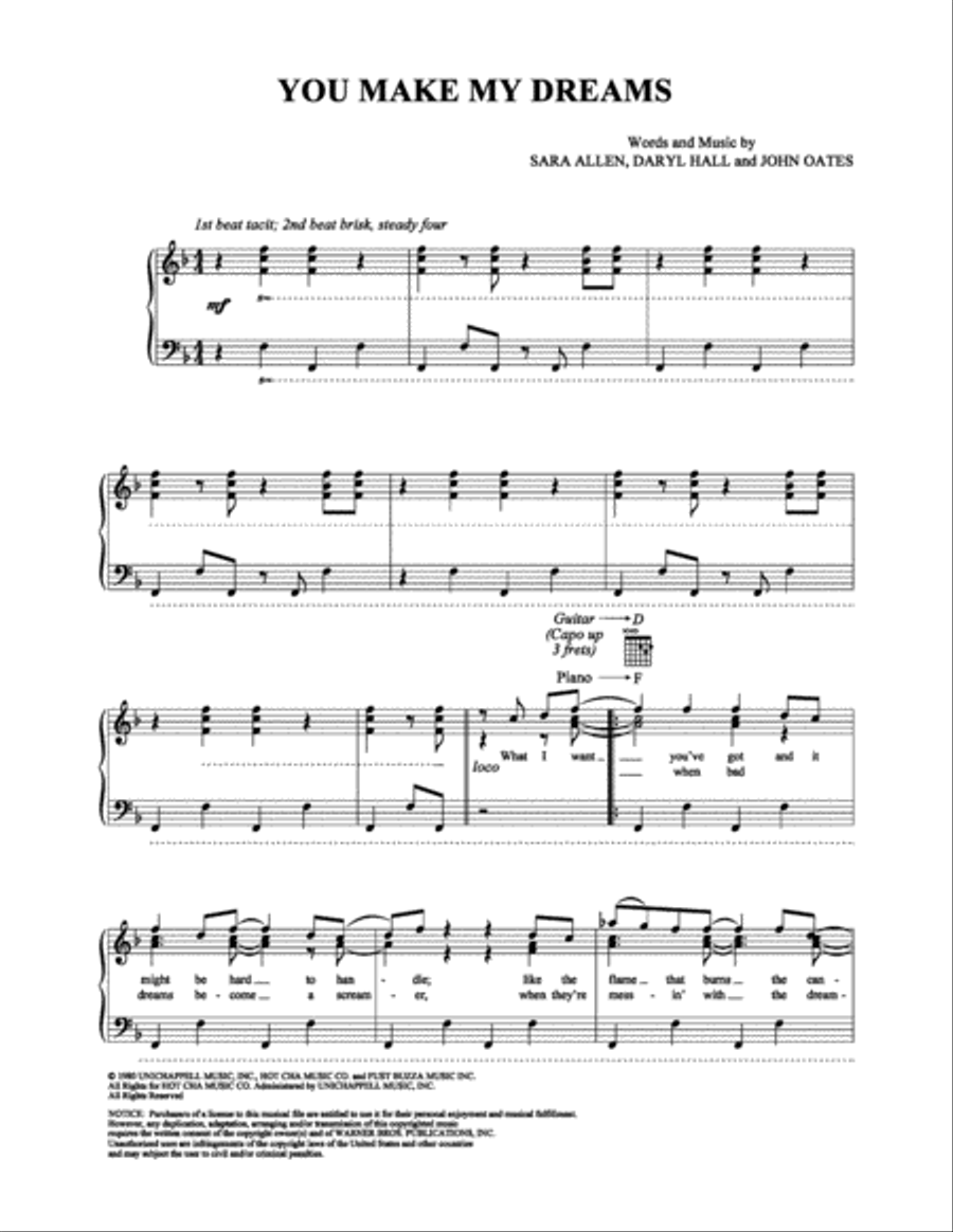 You Make My Dreams Piano, Vocal, Guitar scores gallery preview page 1