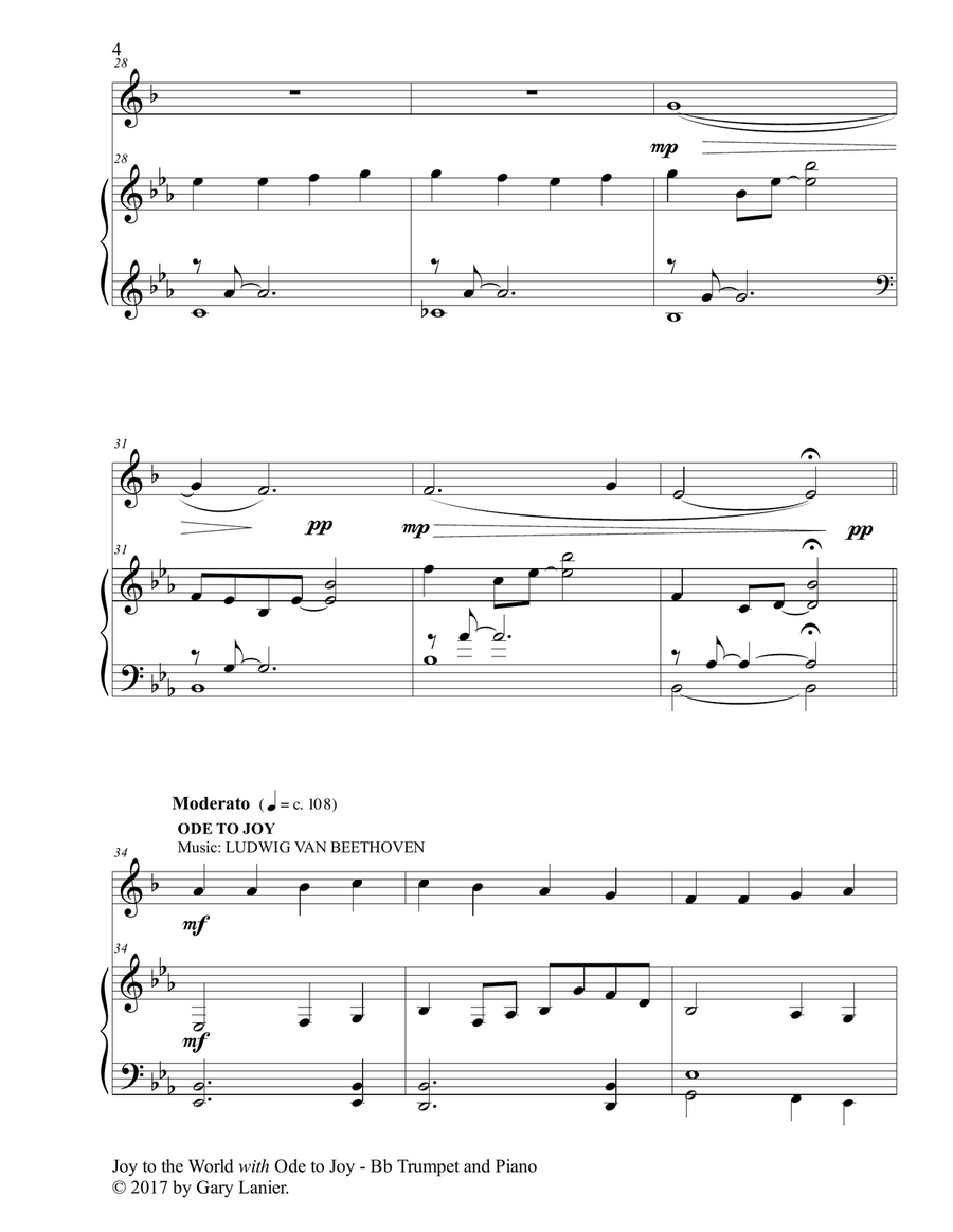 JOY TO THE WORLD with ODE TO JOY (Bb Trumpet with Piano & Score/Part) B-Flat Trumpet scores gallery preview page 5