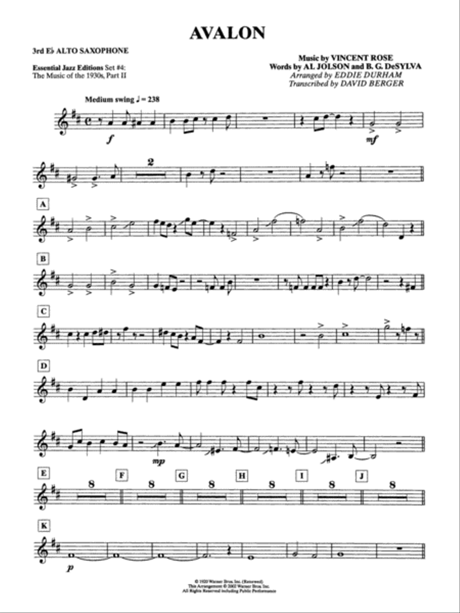 Avalon: 3rd E-flat Alto Saxophone Jazz Ensemble scores gallery preview page 1