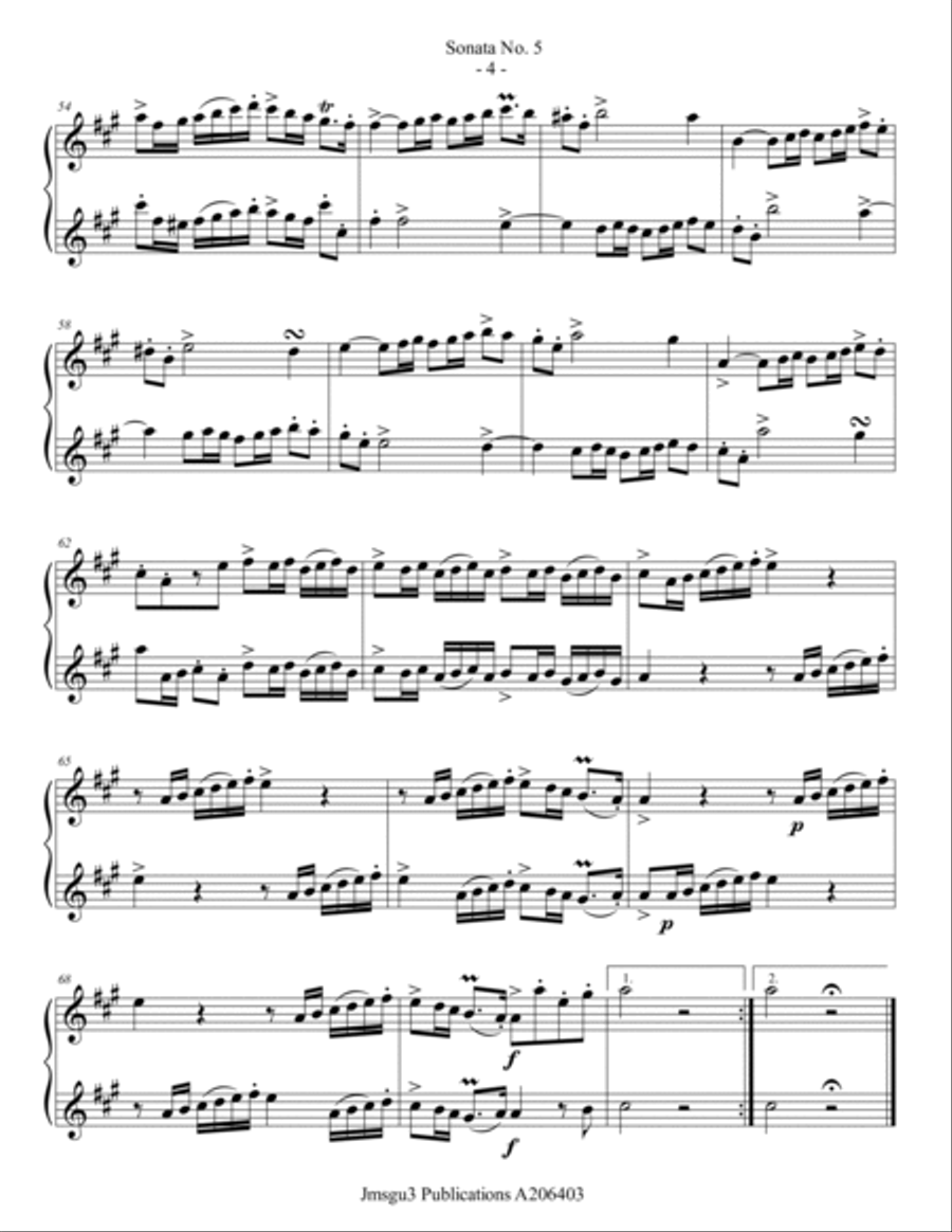 Loeillet: Sonata No. 5 for Soprano Sax Duo Woodwind Duet scores gallery preview page 4