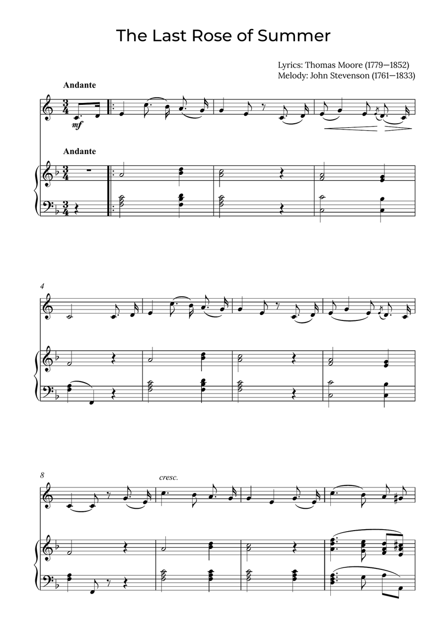The Last Rose of Summer - Horn with piano Horn scores gallery preview page 1