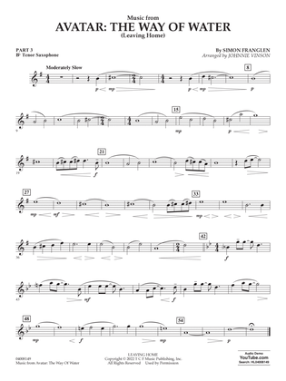 Music from Avatar: The Way Of Water (Leaving Home) (arr. Vinson) - Part 3 - Bb Tenor Saxophone
