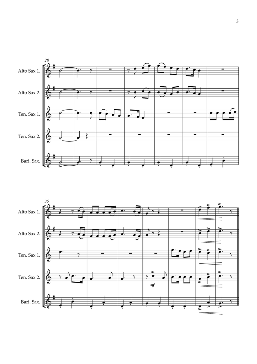 Joy To The World Sax quintet intermediate Saxophone Quintet scores gallery preview page 3