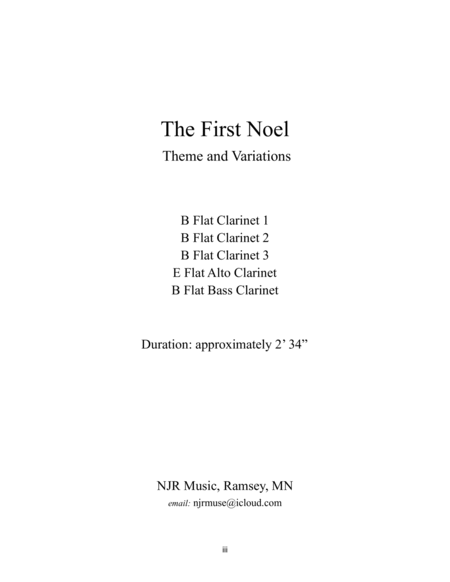 The First Noel (Variations for Clarinet Quintet - Bb Cl 1,2,3,A,B) Score & parts image number null