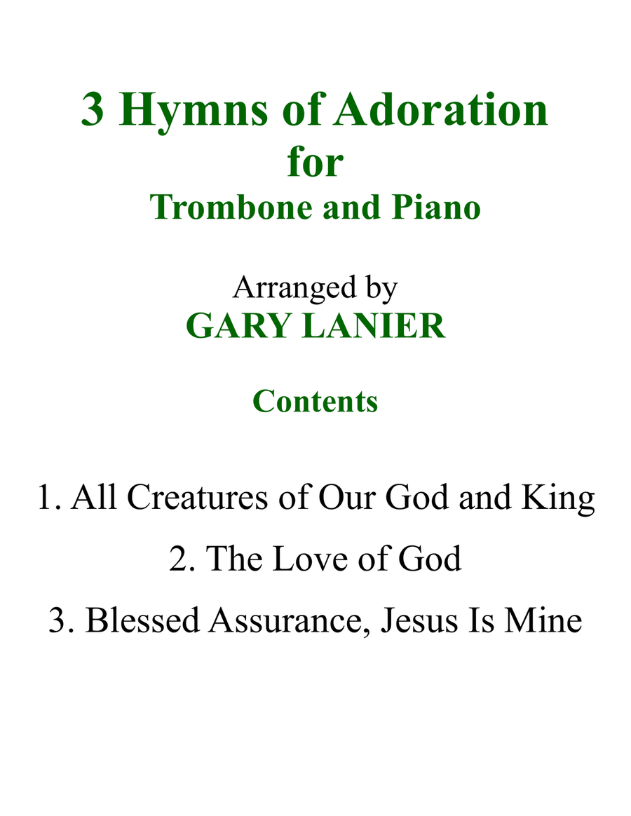 Gary Lanier: 3 HYMNS of ADORATION (Duets for Trombone & Piano) Trombone Duet scores gallery preview page 2
