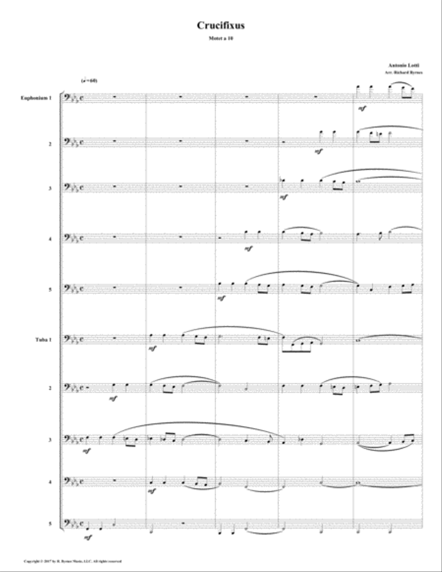 Crucifixus a 10 by Antonio Lotti (Euphonium-Tuba Choir) Crucifixus a 10 by Antonio Lotti (Euphonium-Tuba Choir) Brass Ensemble scores gallery preview page 1