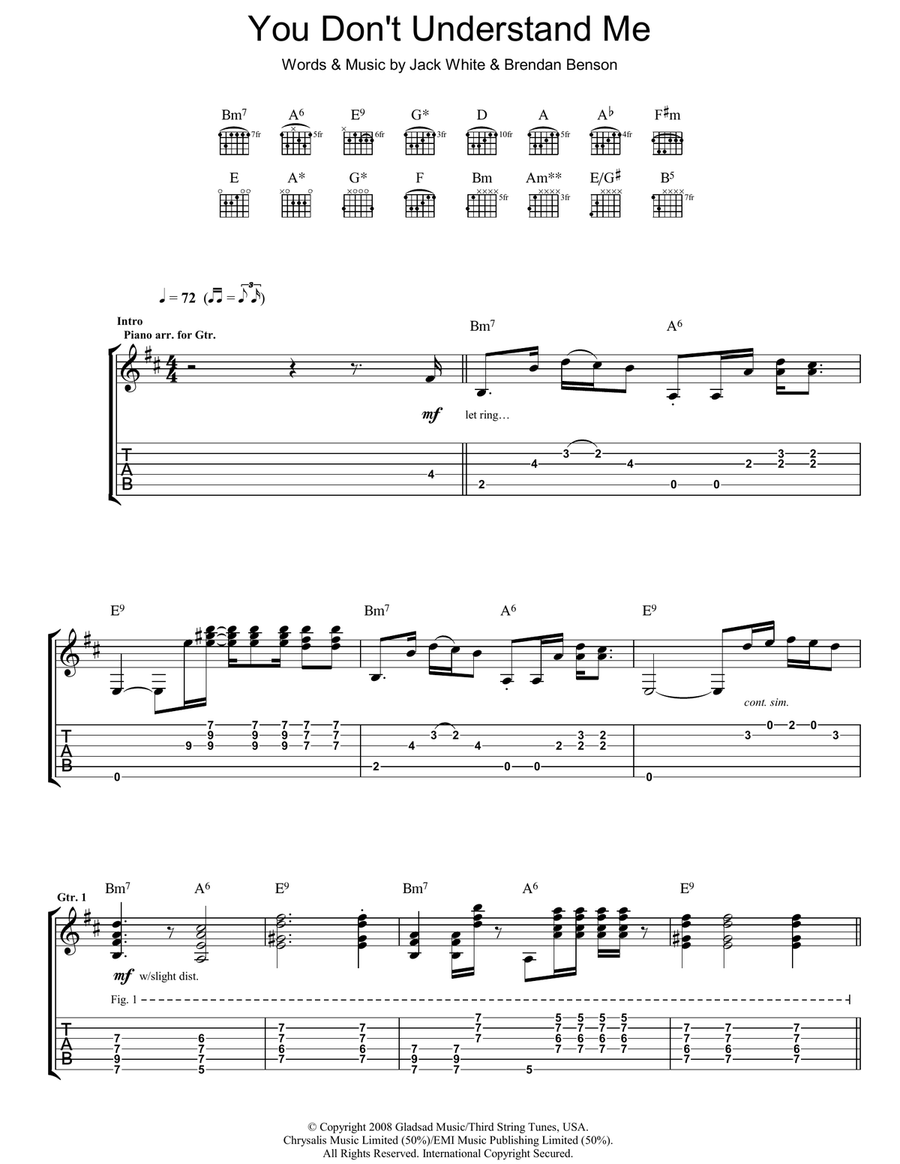 You Don't Understand Me Guitar Tablature scores gallery preview page 1