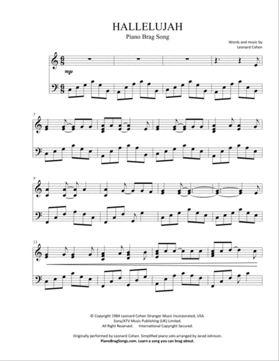 Hallelujah Hallelujah Piano Solo scores gallery preview page 1