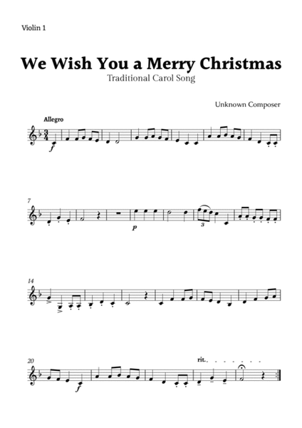 We Wish you a Merry Christmas for Violin Quartet with Chords image number null