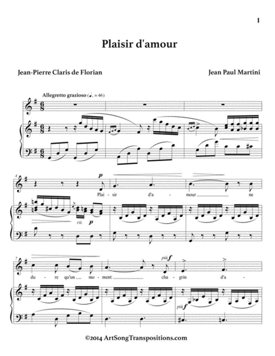 MARTINI: Plaisir d'amour (transposed to G major)