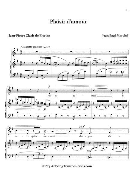 MARTINI: Plaisir d'amour (transposed to G major)