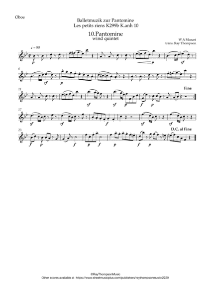 Mozart: Balletmusik zur Pantomime "Les petits riens" K299b K.anh 10 No.10 Pantomine - wind quintet image number null