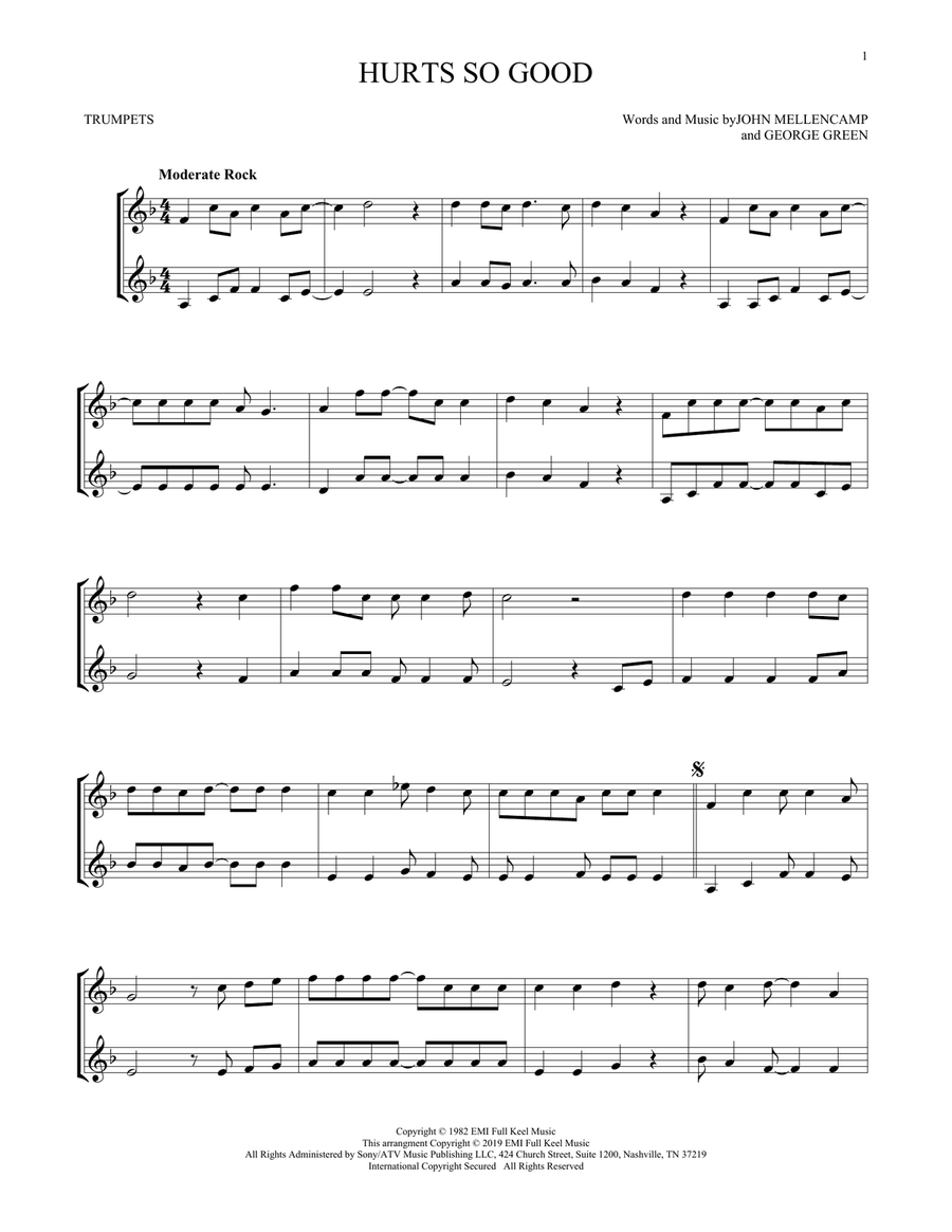 Hurts So Good Trumpet Duet scores gallery preview page 1