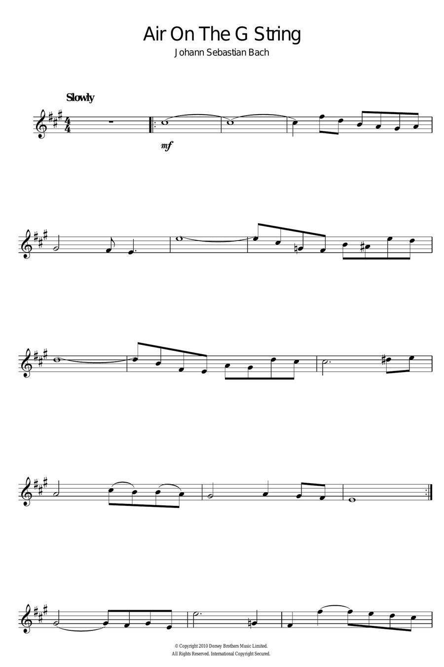 Air On The G String (from Suite No.3 in D Major) Alto Saxophone scores gallery preview page 1
