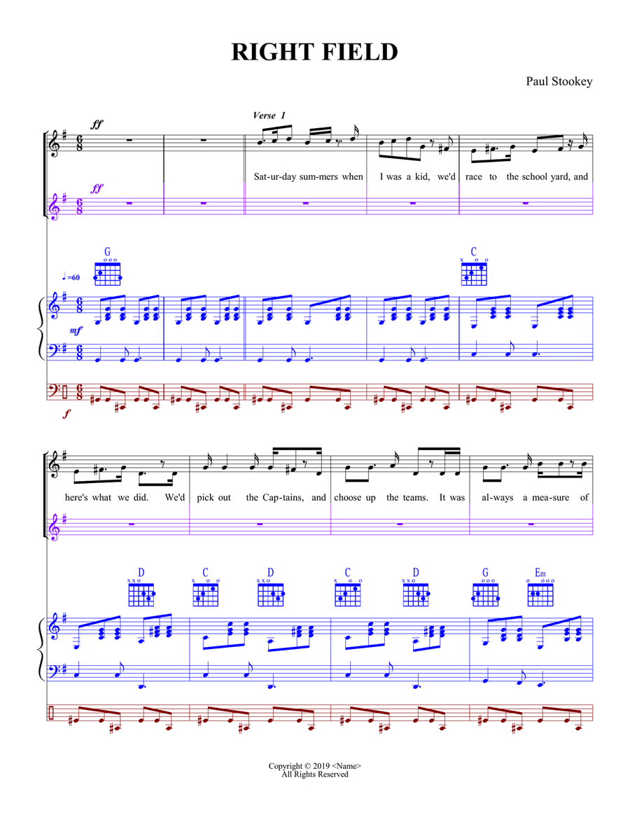 RIGHT FIELD Piano, Vocal scores gallery preview page 1
