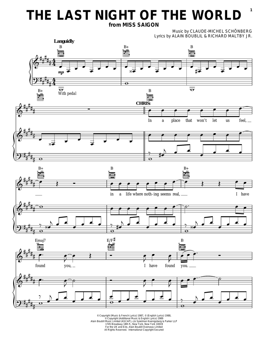 The Last Night Of The World (from Miss Saigon) Piano, Vocal, Guitar scores gallery preview page 1