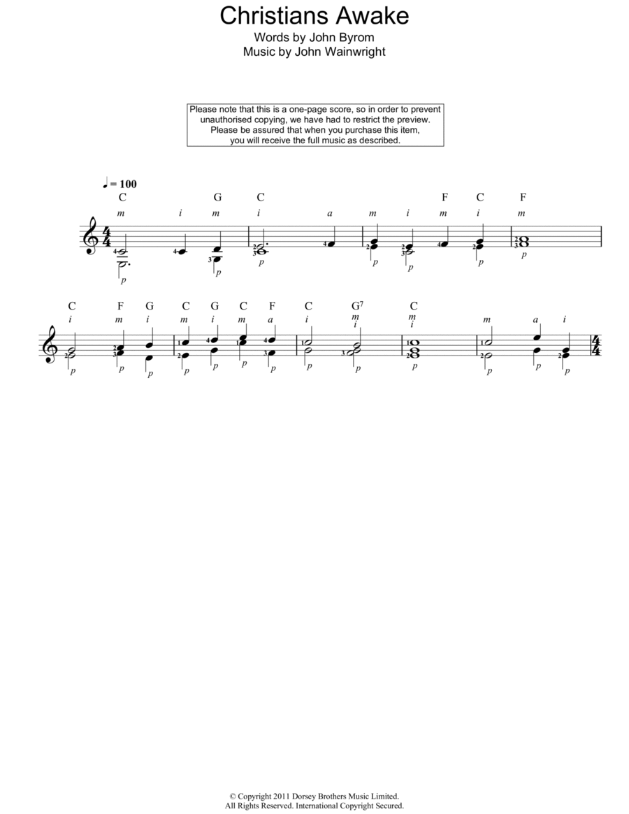 Christians Awake Easy Guitar scores gallery preview page 1