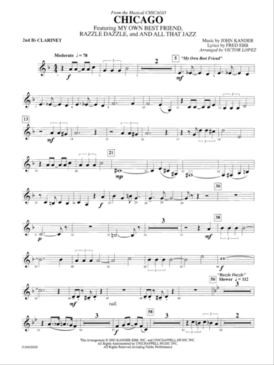 Chicago (from the musical Chicago): 2nd B-flat Clarinet Full Orchestra scores gallery preview page 1
