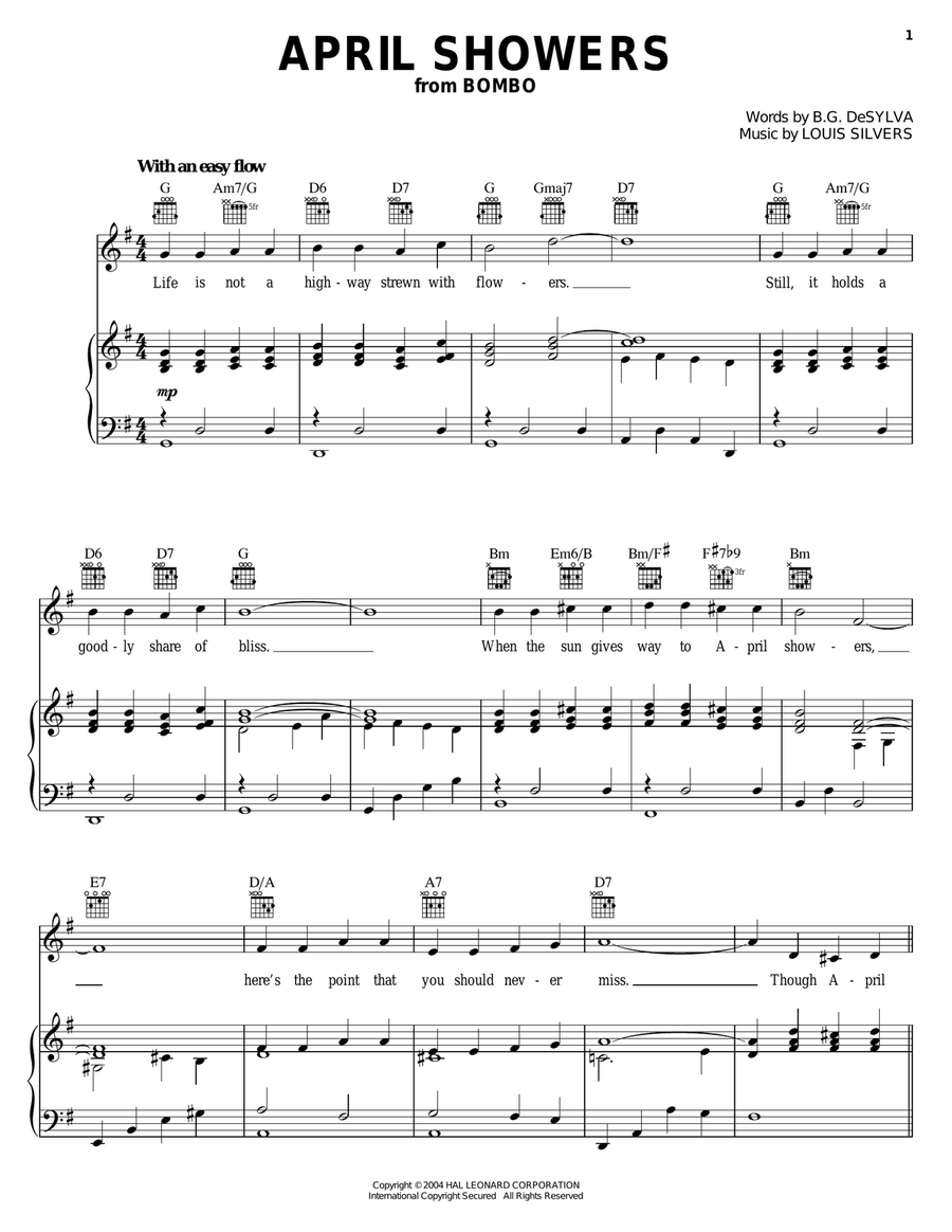 April Showers April Showers Piano, Vocal, Guitar scores gallery preview page 1