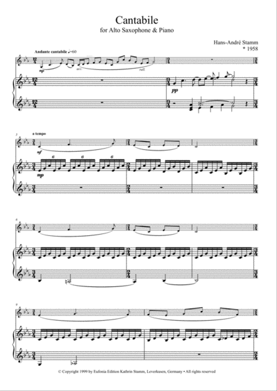 Cantabile for Saxophone and Piano Alto Saxophone scores gallery preview page 2