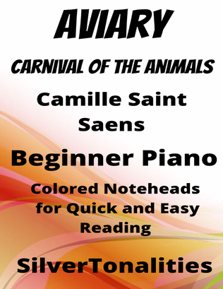 Aviary Carnival of the Animals Beginner Piano Sheet Music with Colored Notation
