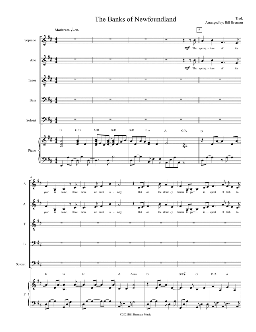 The Banks of Newfoundland (SATB with soloist) 4-Part scores gallery preview page 1