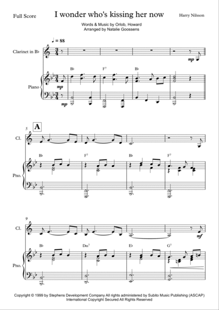 I Wonder Who's Kissing Her Now Clarinet Solo scores gallery preview page 2