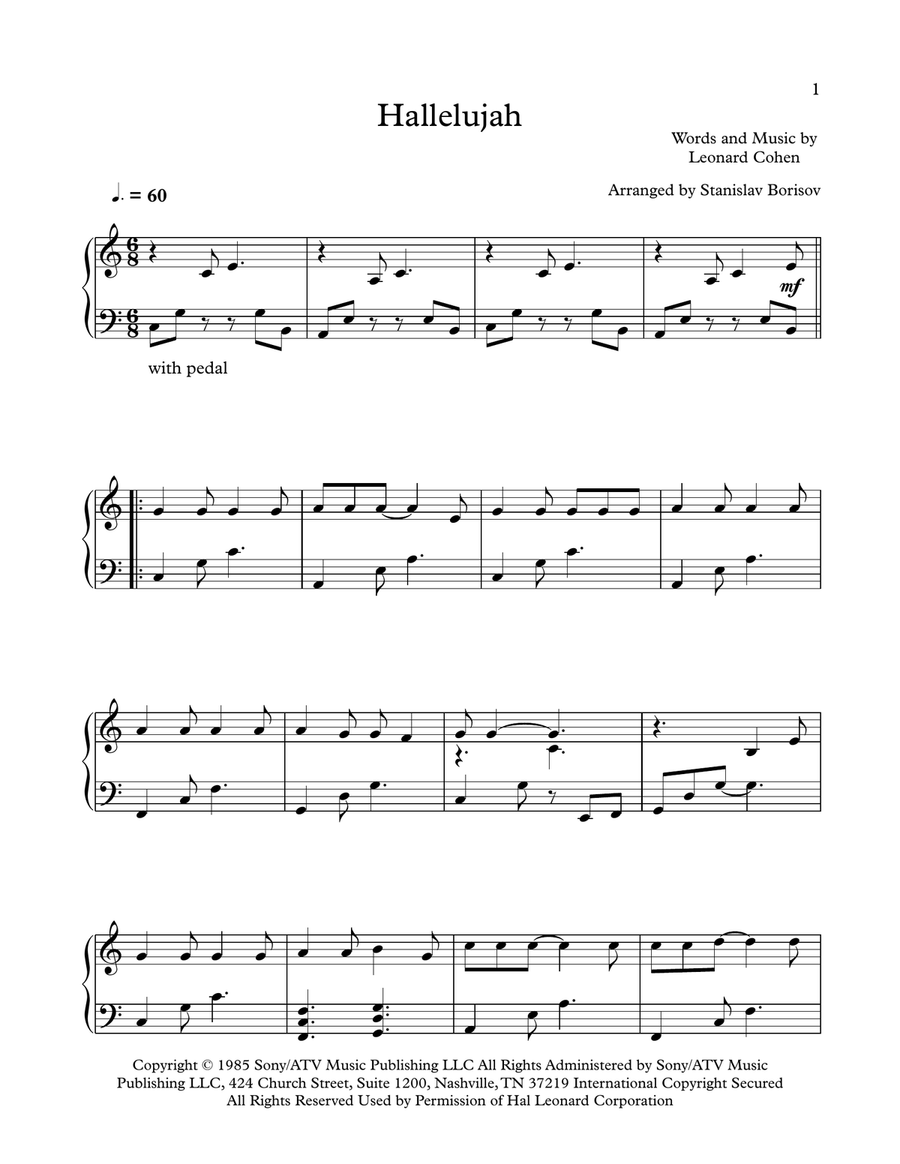 Hallelujah Easy Piano scores gallery preview page 1